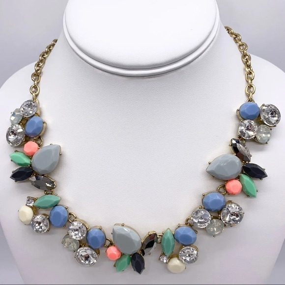 J. Crew Blue Gray Green Coral Jeweled Necklace - Picture 1 of 3